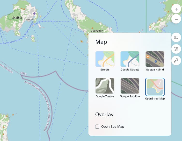 The quick map tools on the right edge of the screen