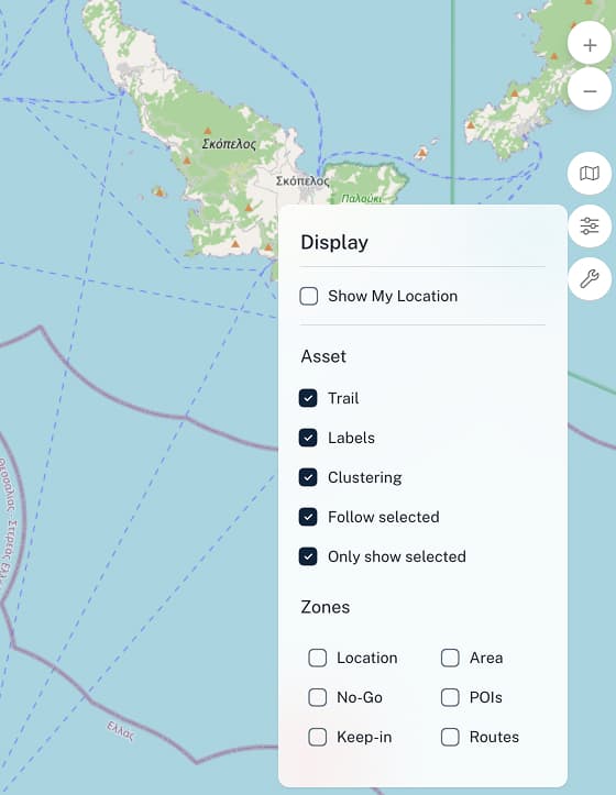 The quick map tools on the right edge of the screen