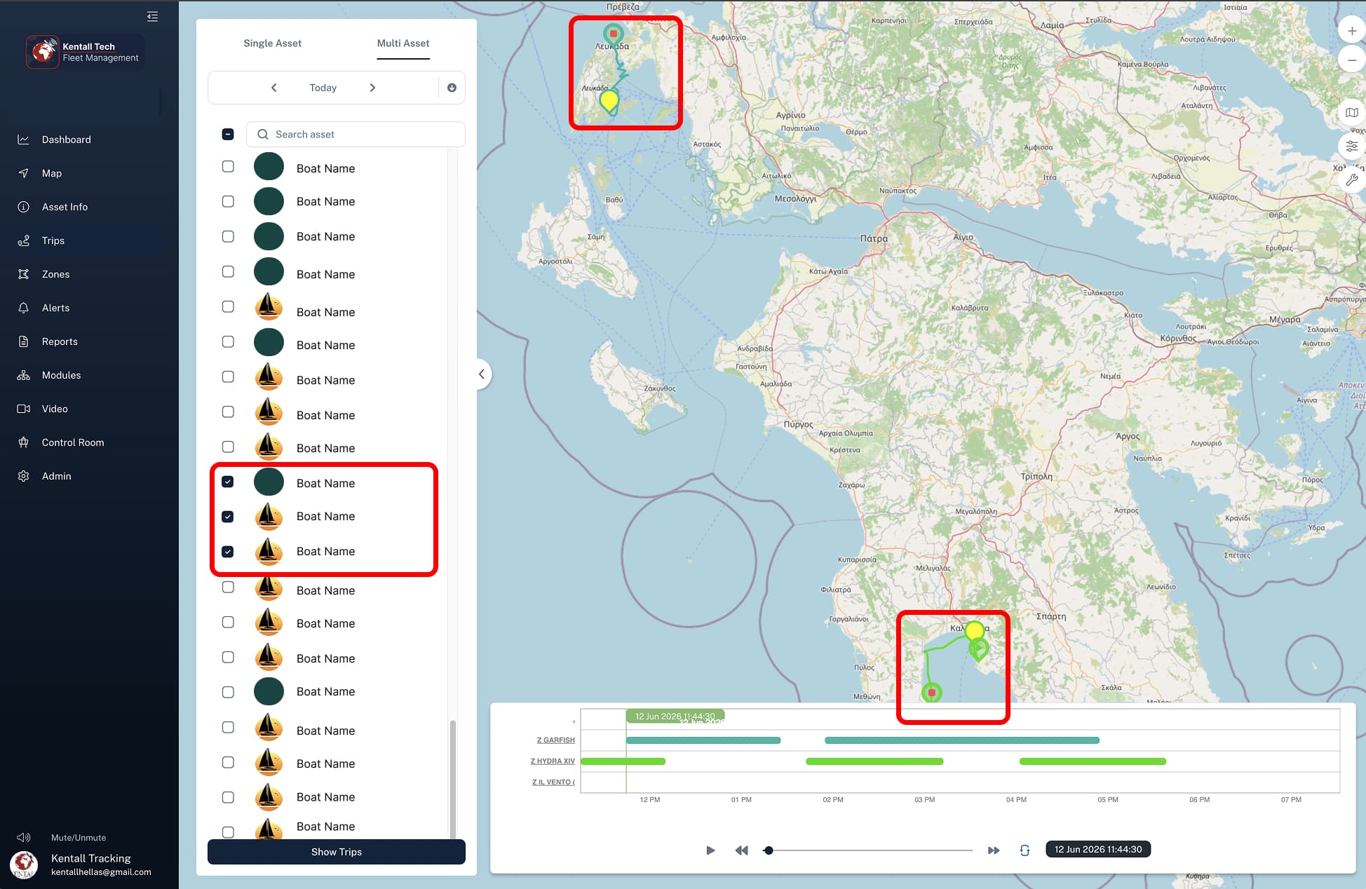 Replaying the trips of multiple assets together