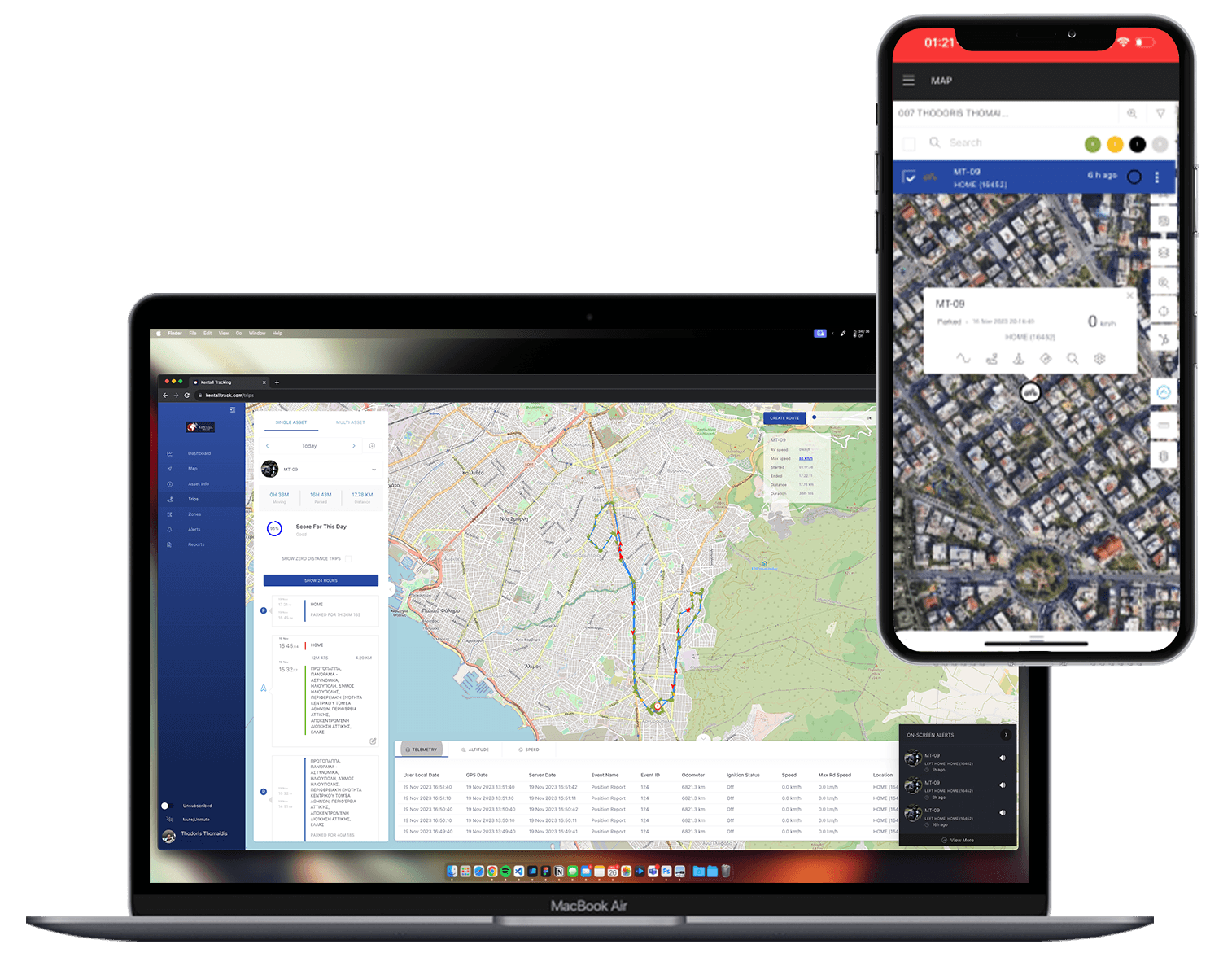 The Kentall tracking platform on a laptop and a smartphone